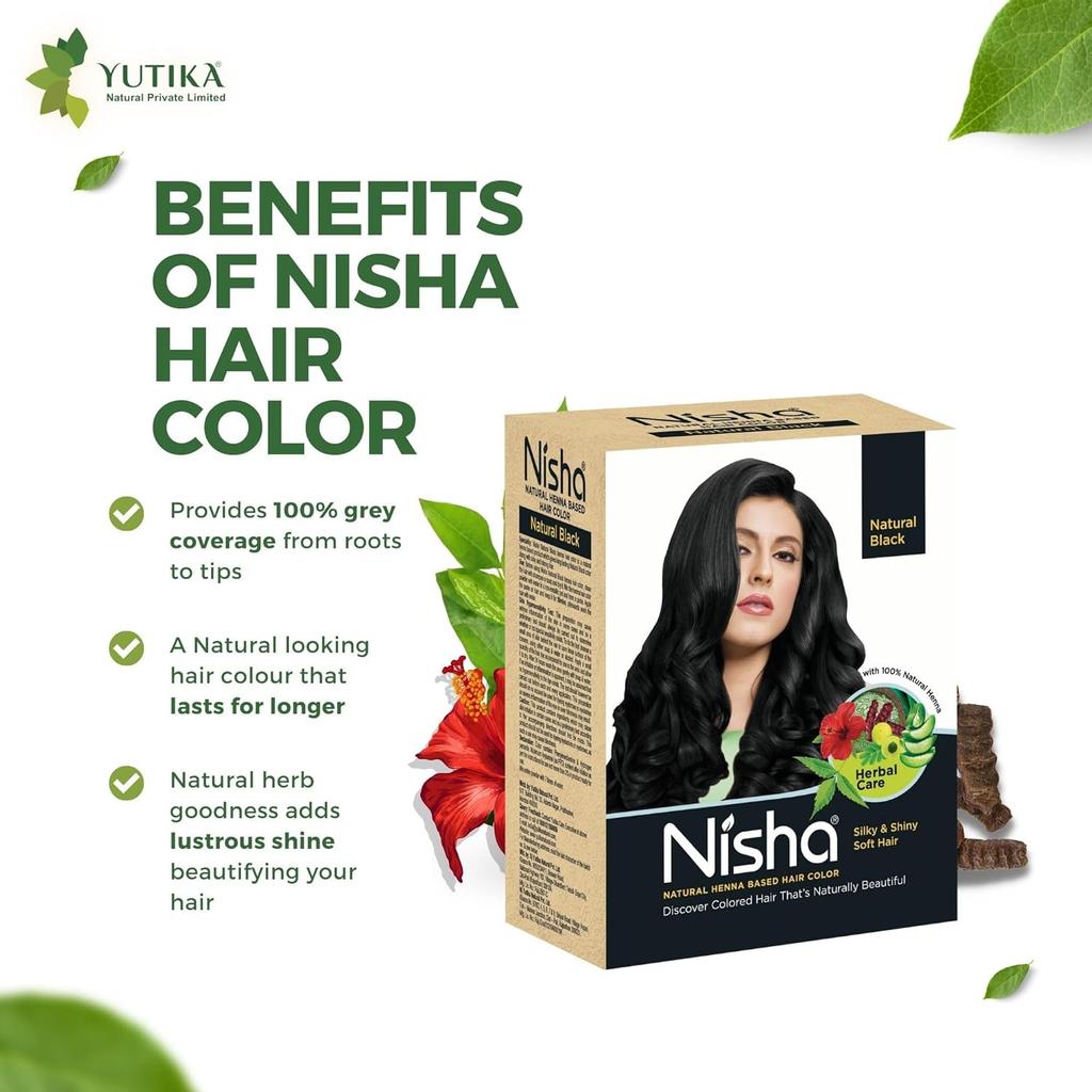 Nisha Natural Henna Powder Hair Colour Natural Black Semi-Permanent Hair Dye For Silky Shiny Hair 60g Pack Of 1