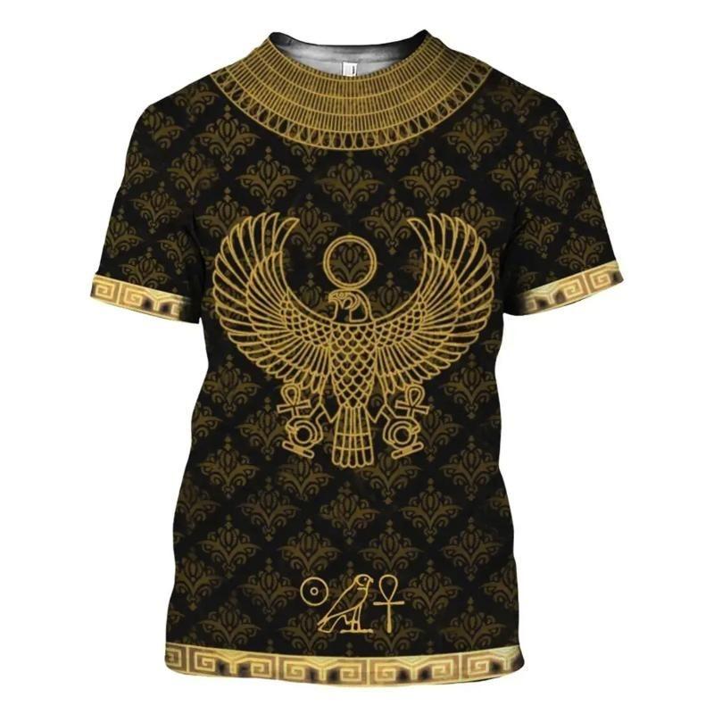 Ancient Egyptian Bird Graphic T Shirt For Men Pharaoh 3D Printed Tees Summer Fashion Short Sleeve Tops Loose O-Neck T-Shirts