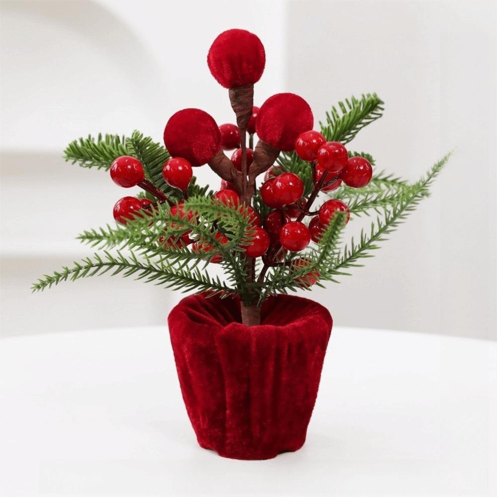 Fabric Christmas Potted Plant Wine Red Christmas Decoration Plant Mini Potted Christmas Tree Desks