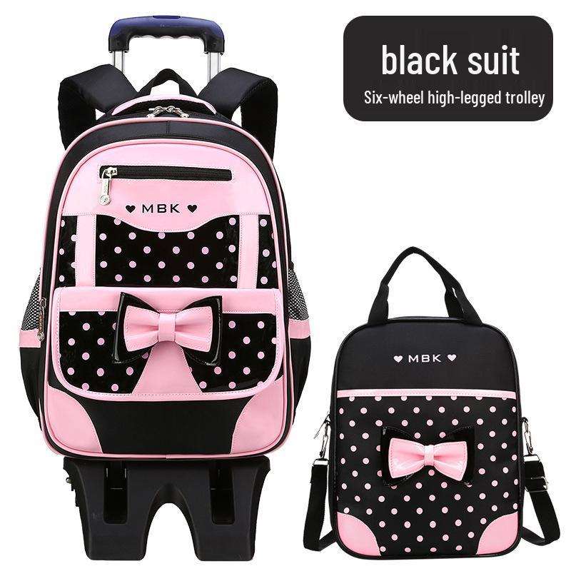 Plecak na kółkach w stylu koreańskim dla dziewcząt, w wieku 6-12 lat, klasy 1-3, 5-6 z szelkami redukującymi obciążenie.