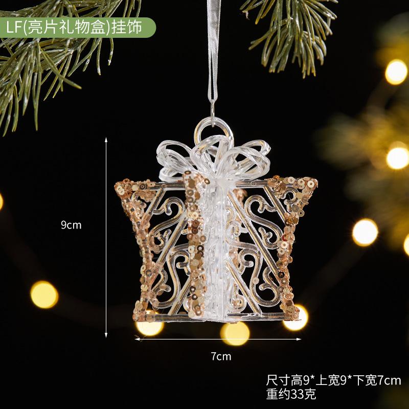 Christmas Tree Decor Acrylic Elk Bell Pendant Transparent Snowflake Pendants With Sequins Home Xmas Party Decoration Accessories