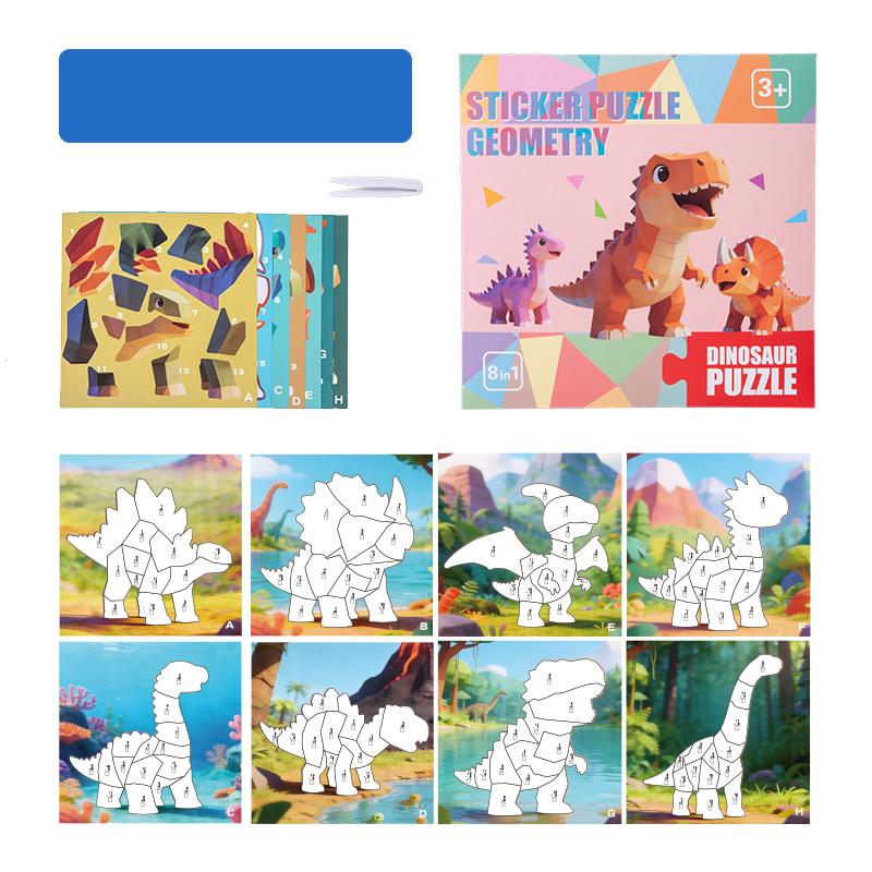 6 Patterns Puzzle Stickers Crafts for Kids Sticker Painting Gift Party Favor Creations Dinosaur Animal Vechile Art Play for Kids
