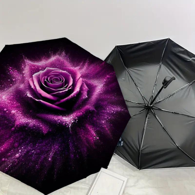 1pc Rose Purple Pattern Umbrella  Automatic Opening and Closing Umbrella, High Quality Umbrella, Ideal Gift for Her 201