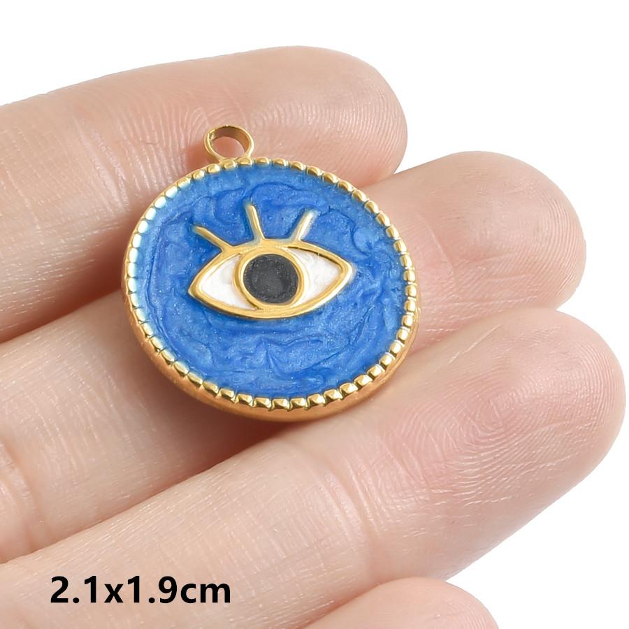 Hand Drip Oil Blue Sun Eye Pendant Rhinestone Stainless Steel Evil/Turkish Eye Charms For Jewelry Making Supplies Charm Material