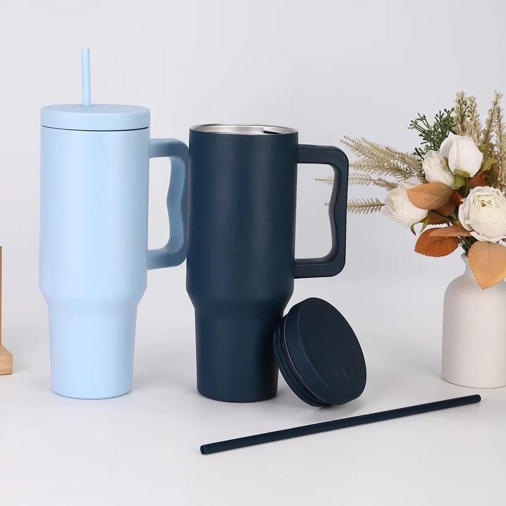 40oz 4th Generation Insulated Tumbler with Handle and Straws Lid Stainless Steel Coffee Tumbler Mug Vacuum Cup Keep Ice and Cold