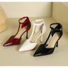 Fashion New Style Red High Heels Women Shoes Hollow Pointed Toe Pumps Fashion T-type Ankle Buckle Strap Ladies Sexy Party Dress Shoes