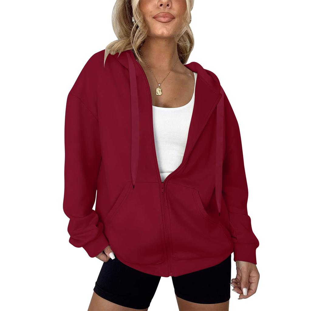 Women's Fashion Casual Solid Color Zipper Jacket Long Sleeve Sweatshirt