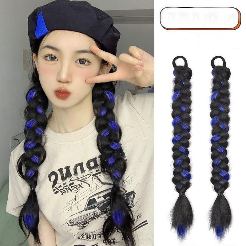 2 Pcs/set Synthetic Bubble Twist Ponytail High Elastic Wig Women Hair Side Natural Lantern Wig Braid Black Tail Hairpiece