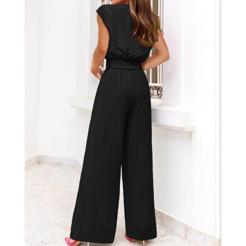 JKASHDK Women's Fashion Casual Summer Spring Solid Color Print Sleeveless V-Neck Trousers Pants Suits