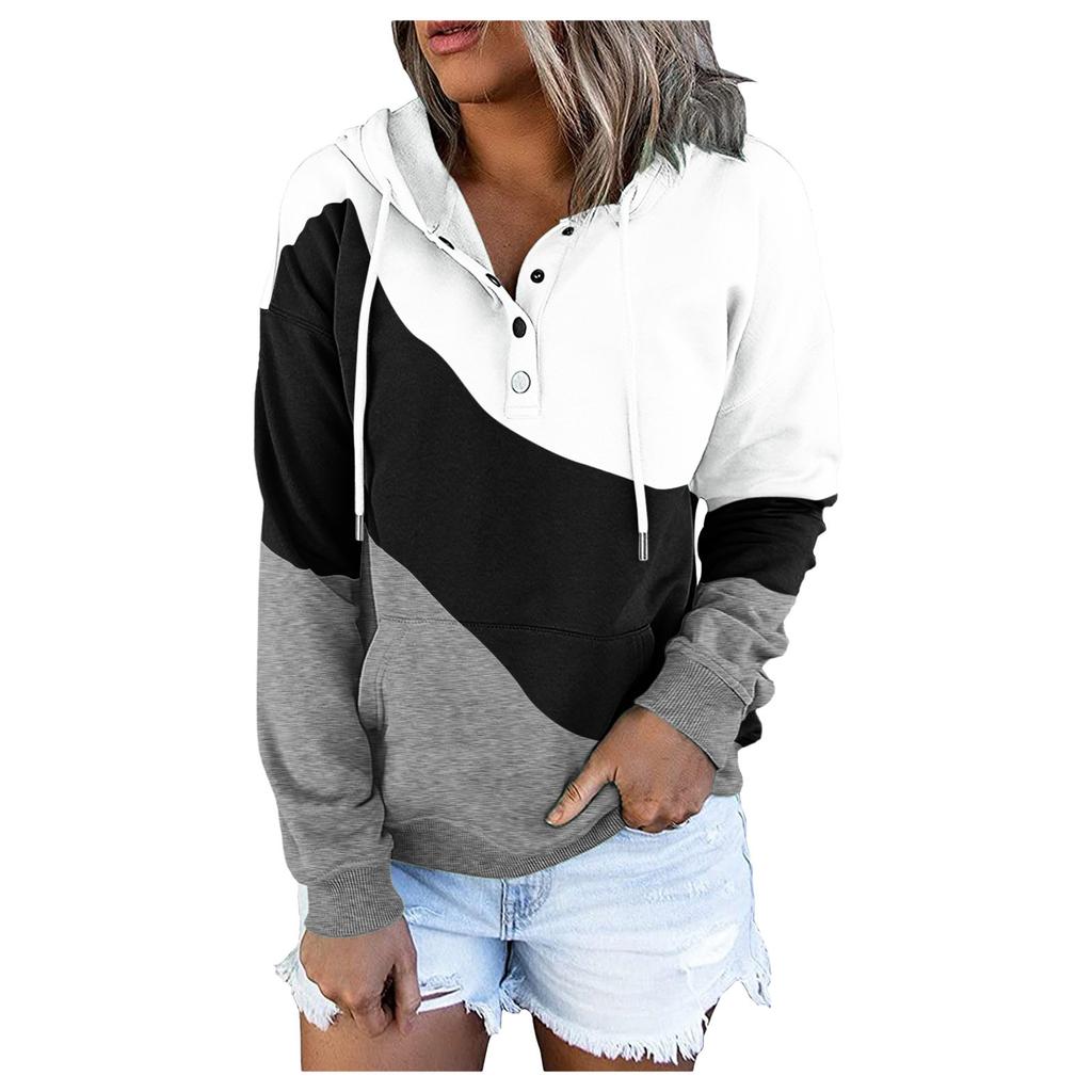 Women's Pullover Hoodies Tops Casual Button Down Long Sleeve Pocket Sweatshirts