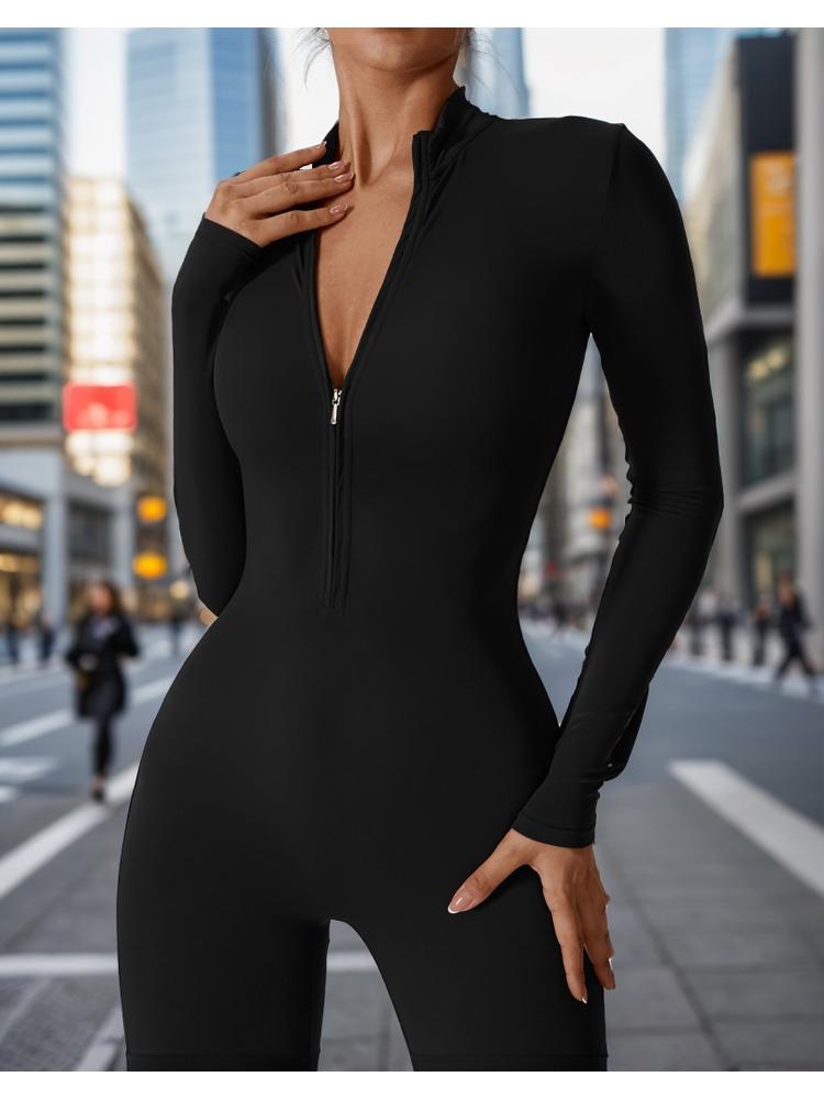 Autumn Winter Long Sleeve Long Zipper Yoga One Piece Suit Integrated Sports Fitness Tight One Piece Clothing Beach Vacation Elegant Casual Wear