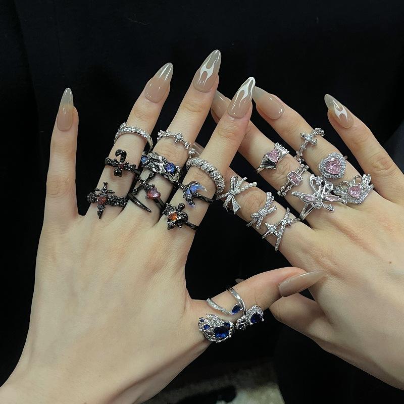 Light Luxury Pink Bow Open Ring Series Cold Wind Advanced Index Finger Ring Niche Design Ring