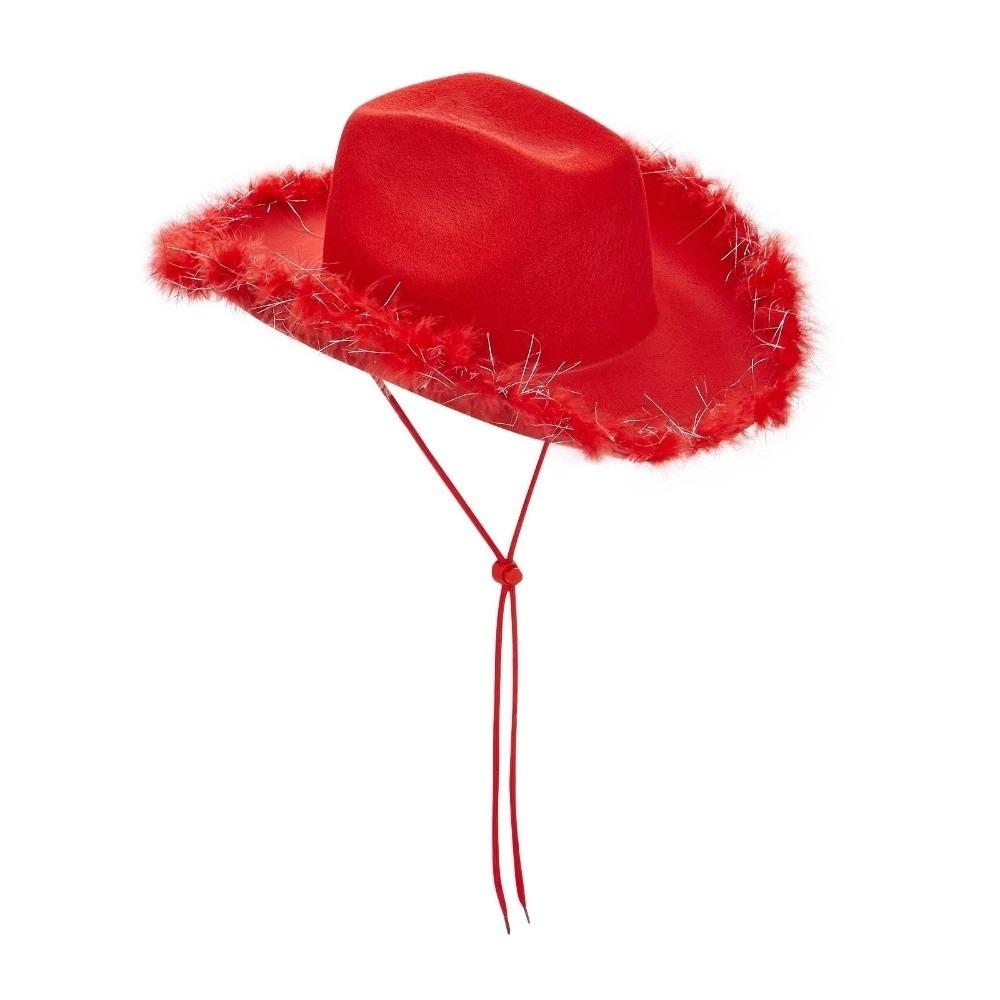 Wide Brim Western Cowboy Hat Furry Trim Top Hat Classic Cowgirl Hat Street Party