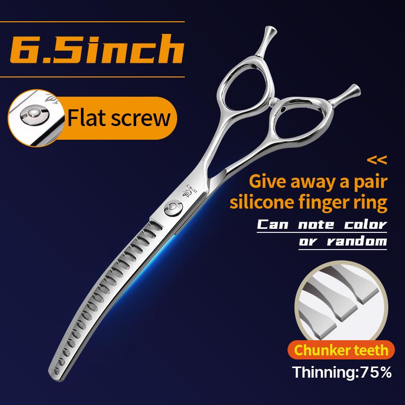 Fenice 7.0/7.5 inch Professional Dog Grooming Shears Curved Thinning Scissors for Dog Face Body Cutiing JP 440C High Quality