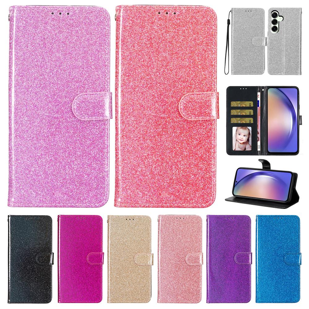 Glitter Wallet Skin Friendly Card Slot Flip Leather Case For Samsung Galaxy M06 M13 M16 M22 M32 M33 M36 M52 M53 M56 A02S Cover