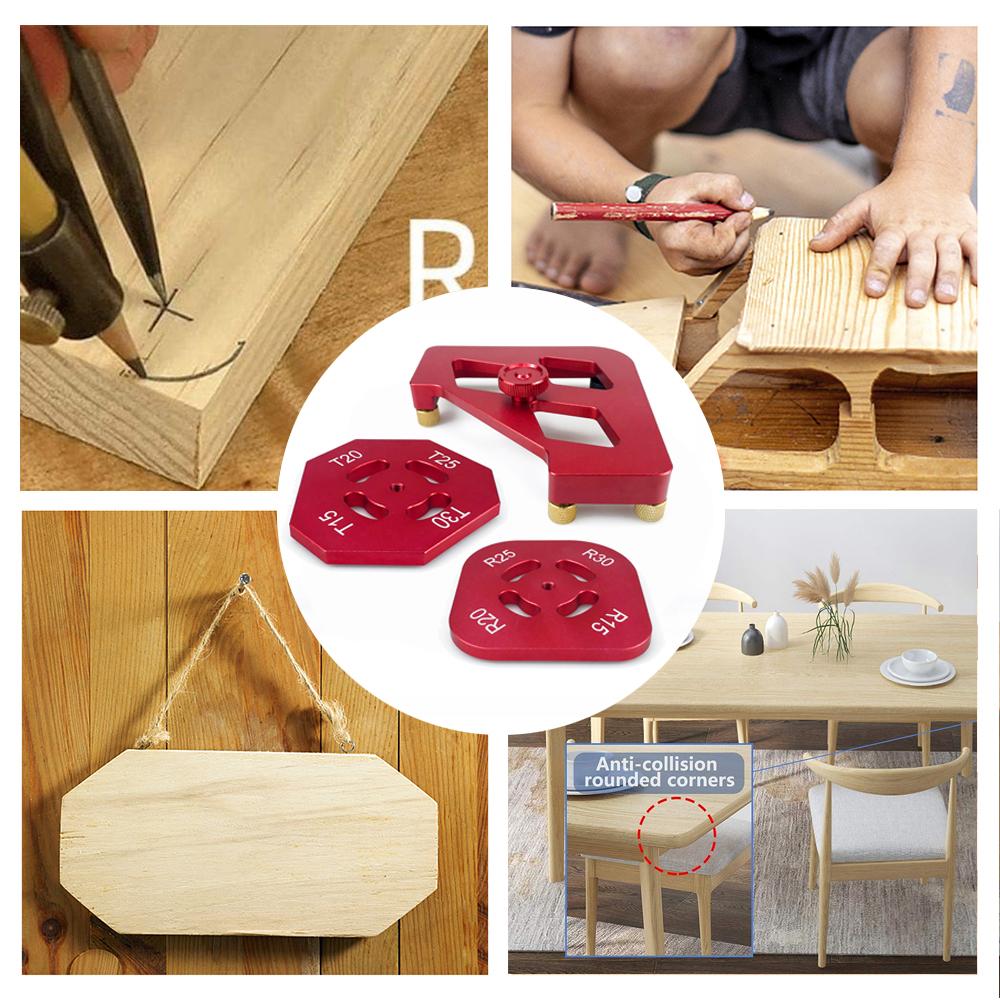 Arc / T Corner Radius Quick Jig Router Trimming Corner Gauge Aluminum Alloy Angle Locator Template DIY Woodworking Tools Kit