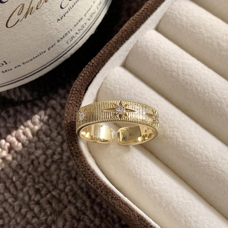 Brushed four-leaf clover zircon star ring light luxury index finger ring design ring