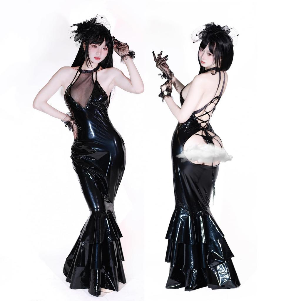 Cosplay Sexy Chinese Cheongsam Dress Chinese Clothes Gothic Lolita One Piece Gothic Punk Lolita Gothic Style Dark Bondage Bodycon Enamel PVC Queen
