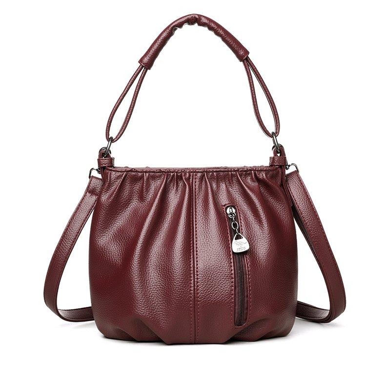 

Elegant Ruched Bucket Bag Women Soft Leather Shoulder Bag Top Handle Crossbody Bag Casual Women s Daily Shoulder Bag for Work Trave 29 × 9 × 22 cm червоний