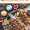 Stainless Steel Fork BBQ Telescopic Extendable Dinner Fruit Dessert Long Handle Fork Tool Adjustable Spoon Bento BBQ Accessories