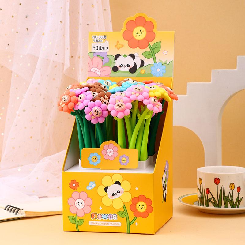 

48pcs Sunflower shape Shakes Neutral Pen Comfortable Grip Stationery School Office Supplies Student Prize Gift Writing Tools Holiday Gift Novelty Sta Random style