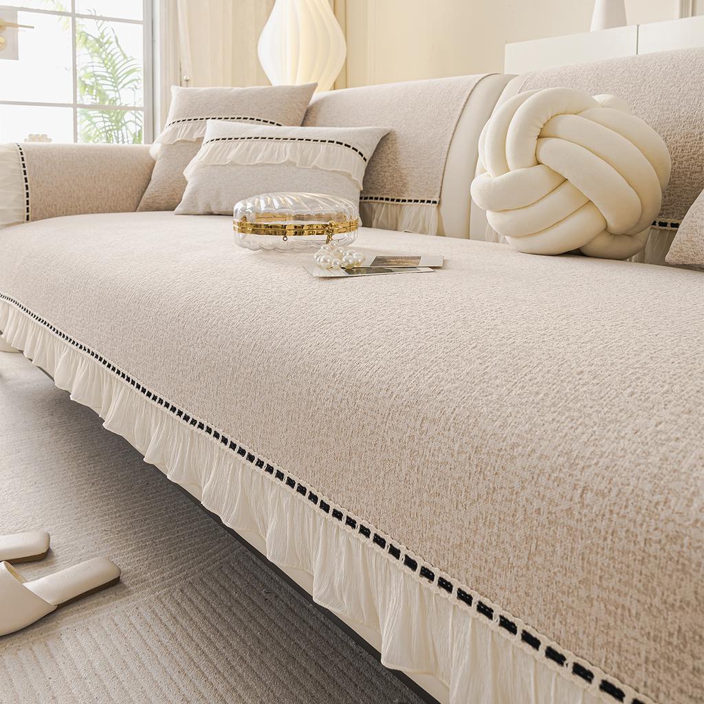 French Light Luxury Cream Style Simple European Sofa Cushion Universal In All Seasons High Sense Non-Slip Skirt Seat Cushion Cover Cloth Towel