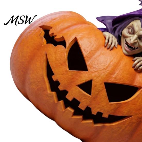 Halloween Pumpkin Witch Resin Figurine, Spooky Bat Detailed Tabletop Decor, Stable Window Ornaments Base Mini Statue for Showcase Home Party