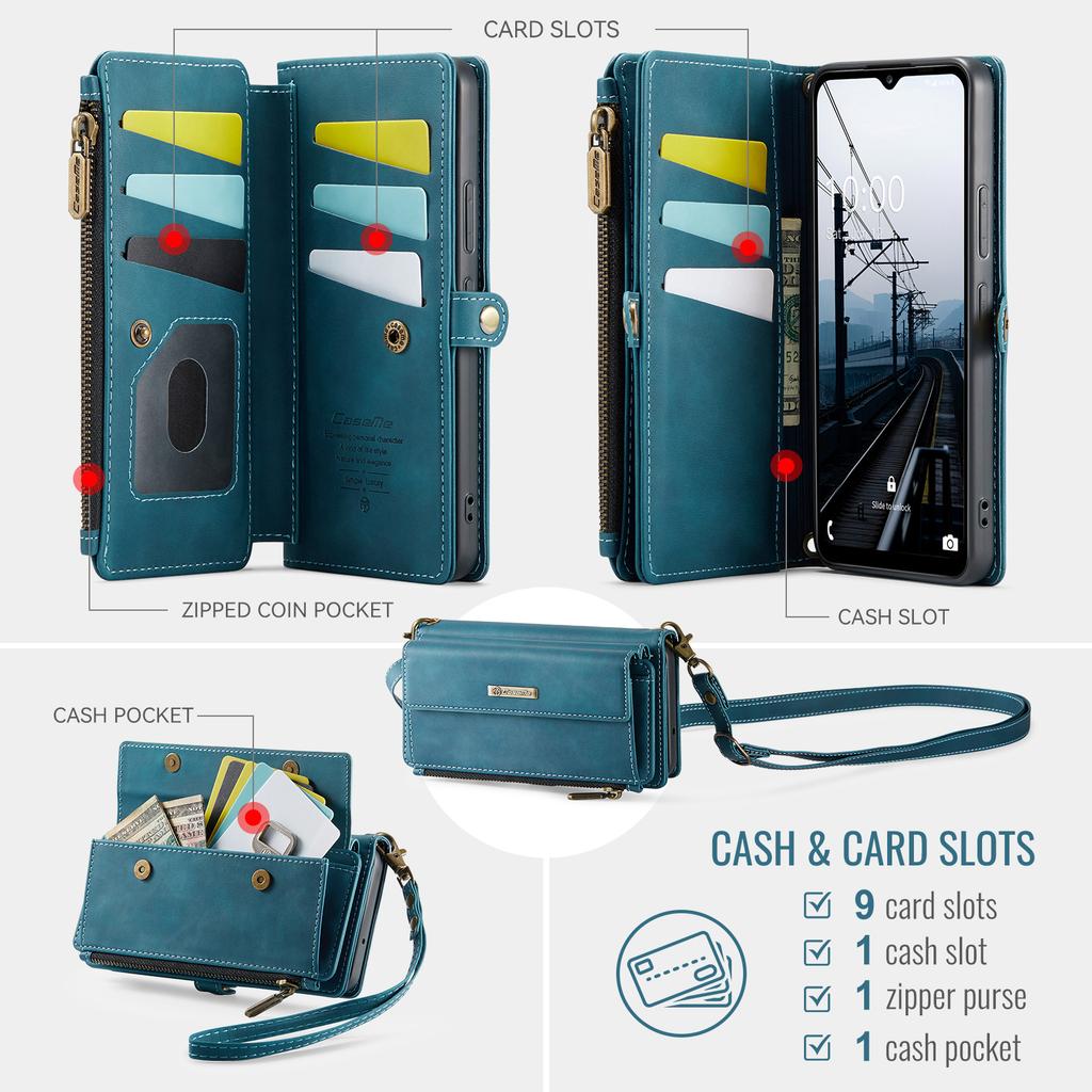 For Samsung Galaxy A54 5G Case CASEME C39 RFID Blocking Zipper Wallet Stand Leather Cover with Strap