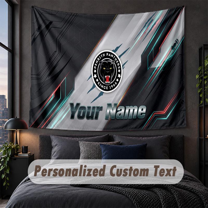 Custom Name Text Tapestry,Penrith Panthers Decorative Wall Hanging, Background Tapestry For Home Bedroom