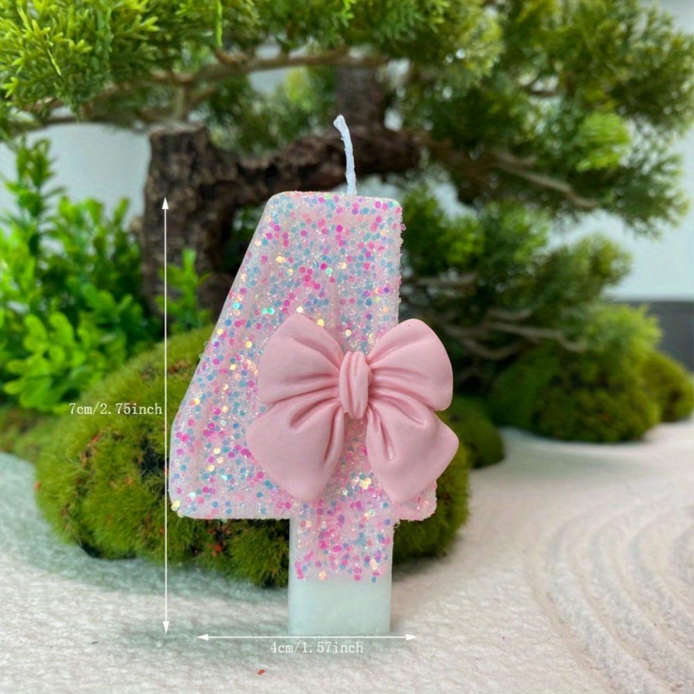 

1 шт. Розовая свеча в форме банта с креативной цифрой - уникальная свеча для обратного отсчета до дня рождения для праздничного декора - идеально подходит для вечеринки по случаю дня рождения four