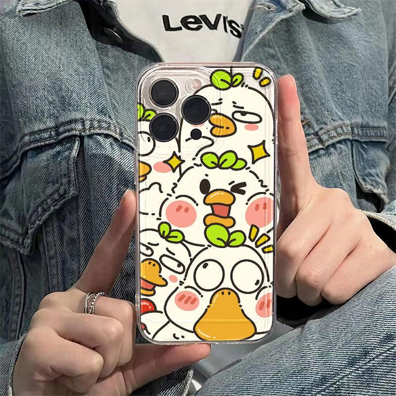 Full Screen Cute Little White Duck Suitable for iPhone17promax Apple 16 Mobile Phone Case 14/13 Transparent 15 All-inclusive X