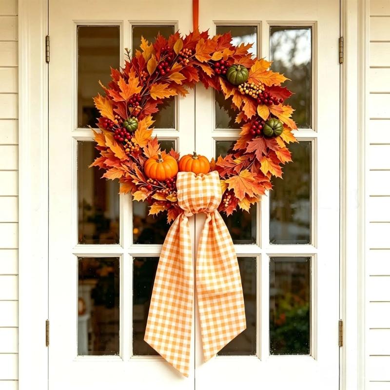 Entryway Wreath Ribbon Tie, Polyester Holiday Accent for Fall Gatherings, Thanksgiving Display and Classroom Use