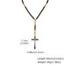 Vintage Klassischer Jesus Kreuz Anhänger Y-förmig Holz Gebetsperle Geflochtenes Seil Lange Halskette für Männer Trendiger Religiöser Schmuck Amulett