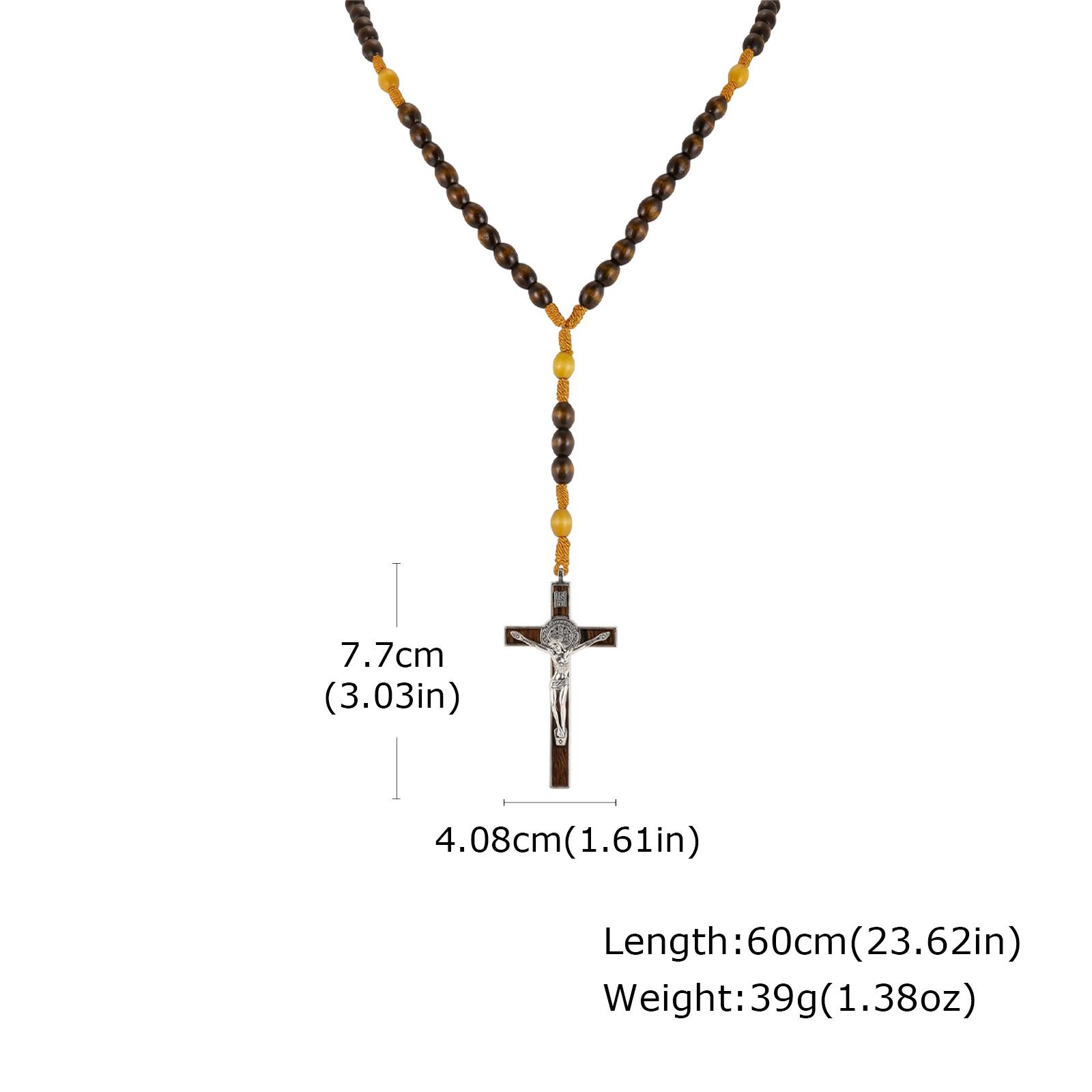 Crucifix Wooden Beaded Necklace for Men,Brown Color Y-shaped Rosary Necklace,Faith Prayer Jewelry Gift 50cm