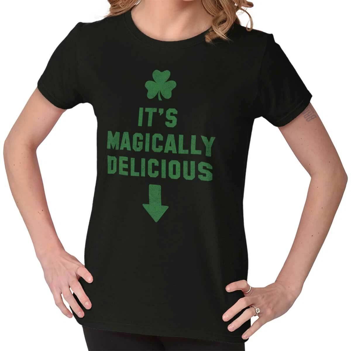 St Patrick s Day Magically Delicious Arrow Womens Top Junior Graphic Tee L