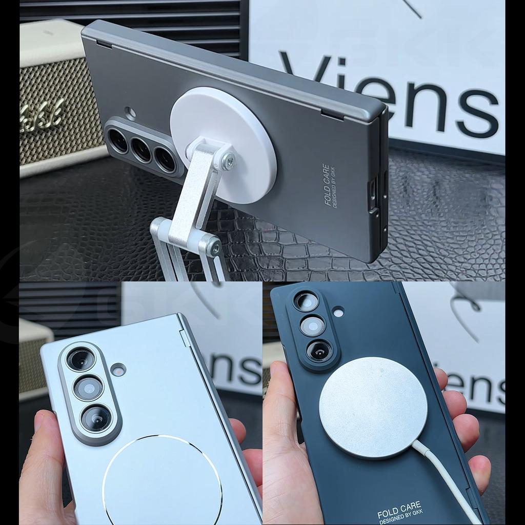 Magnetic Hinge Stand Plastic Case for Samsung Galaxy Z Fold 8 Screen Glass Wireless Charge Ring Cover for Galaxy Z Fold8 Case