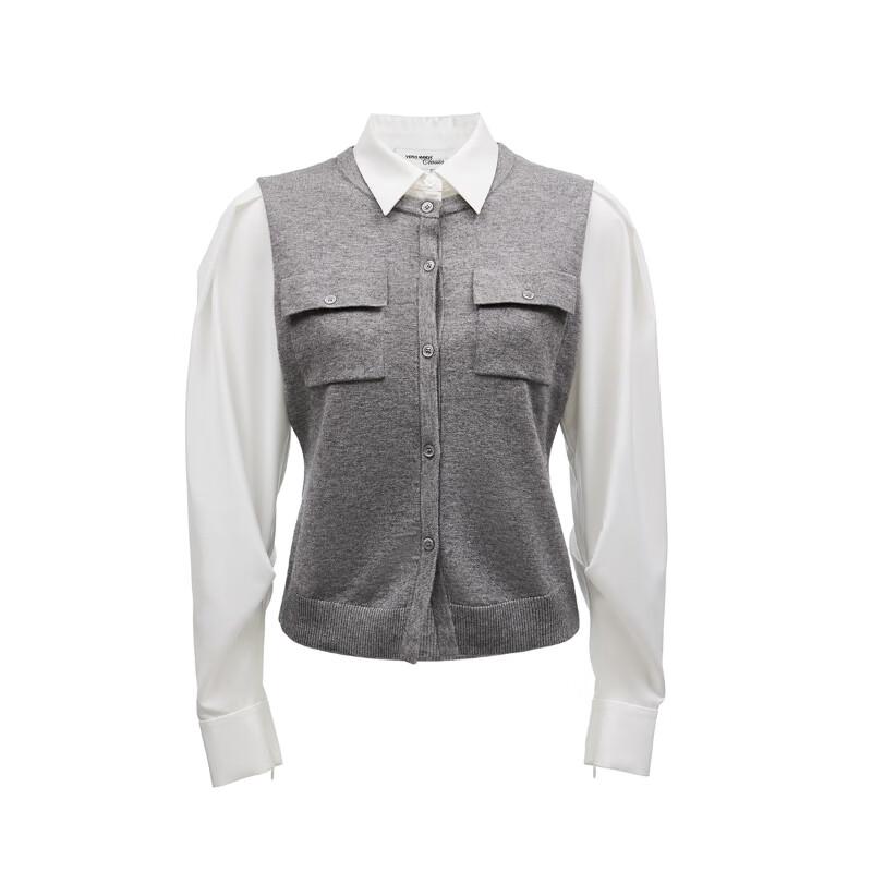 VEROMODA Faux Two-Piece Lantern Sleeve Knit Patchwork Shirt