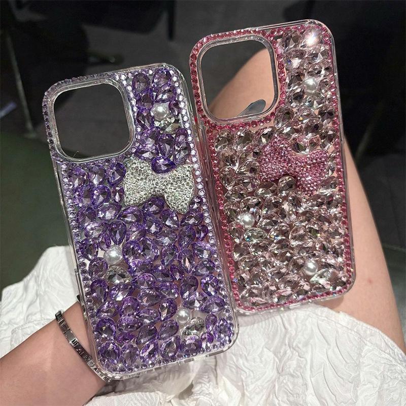 Applicable Iphone17Pro Rhinestone Luxury Apple 16 Full Diamond Bow 15Plus Creative Personality Protective Case