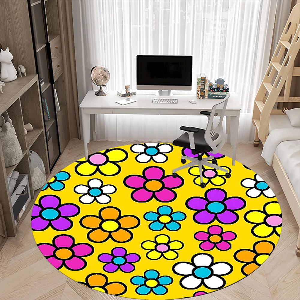 1pc Flower Pattern Chair Carpet for Office, Round Polyester Mat, Indoor Decor for Office, Washable Non-slip Carpet yy251219118