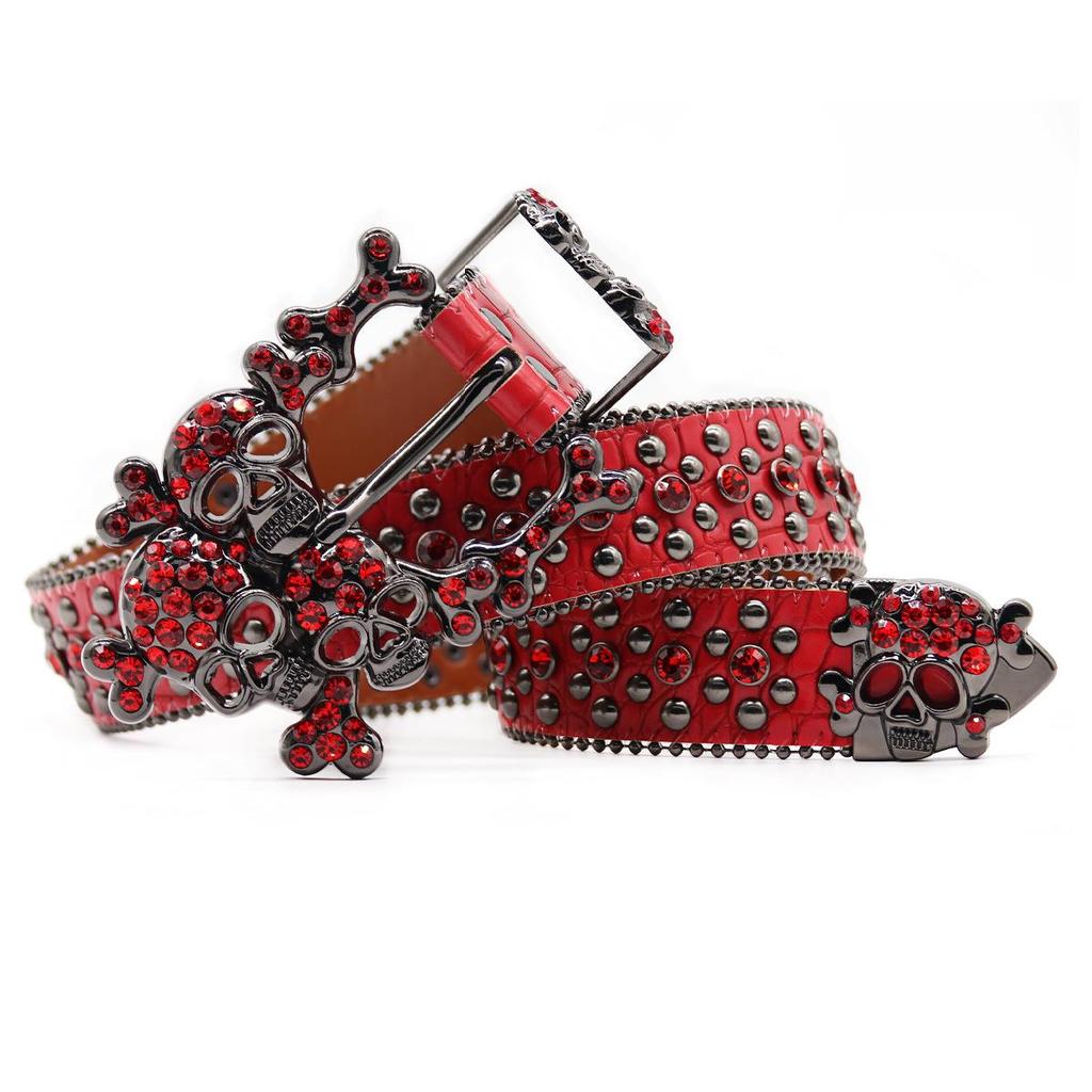 High-End Red Hip Hop Skull Belt for Men's Trendy Jeans