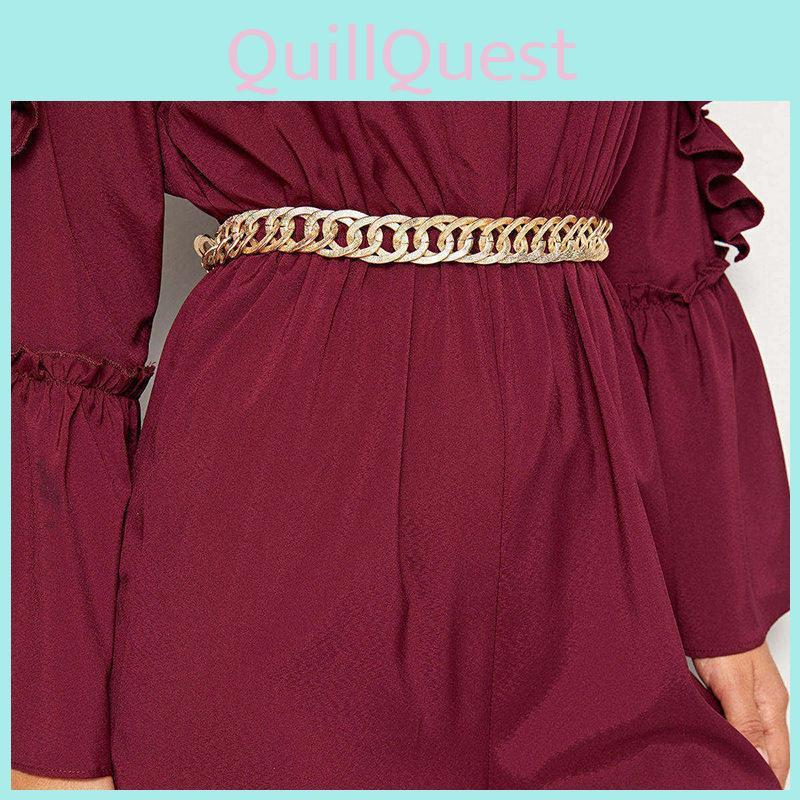 Flexible Metal Gold Waist Chain For Women With Irregular Double Ellipse Shape