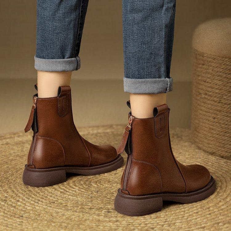Soft-soled Short Tube Simple Martin Boots Women's 2025 Autumn and Winter New Mid-heeled Knight Boots Slim Chelsea Boots Children