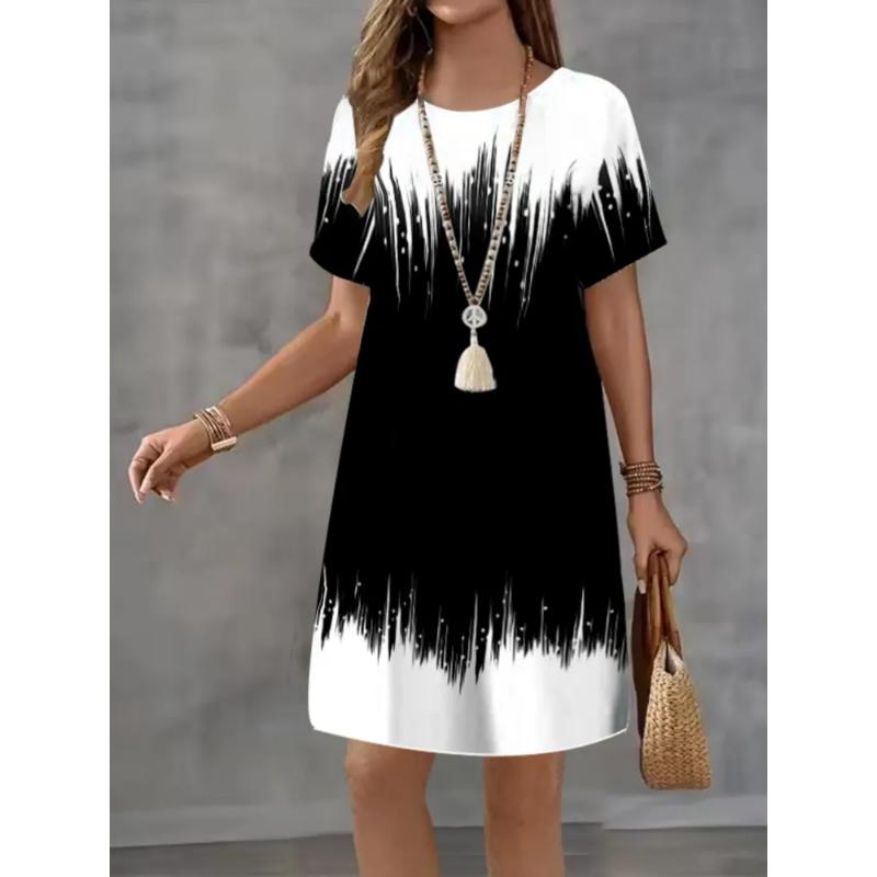 Patterns Women Mini Dresses Summer Short Sleeve Printed Plus Size Casual Comfortable Soft Dress