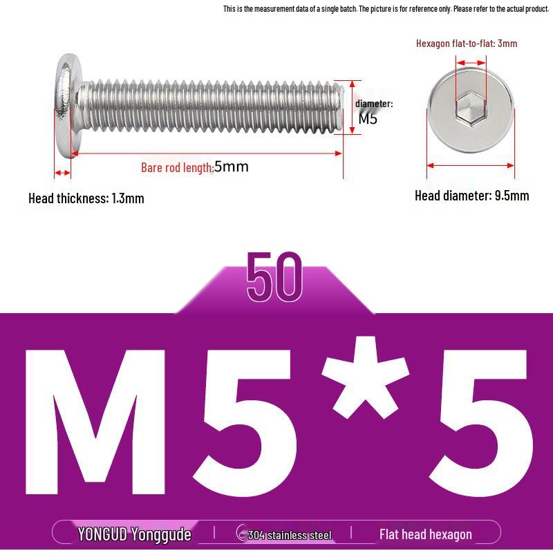 304 Stainless Steel Ultra-Thin Flat Head Hex Socket Bolt, M2-M12
