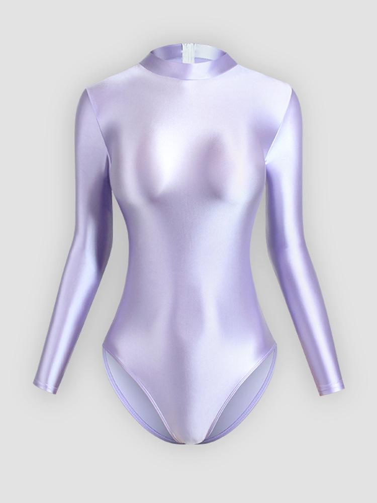 Solid Color High-Cut Rhythmic Gymnastics Leotard Ballet Dancewear - Women's Silky Luster One-Piece Swimsuit Base T-Shirt