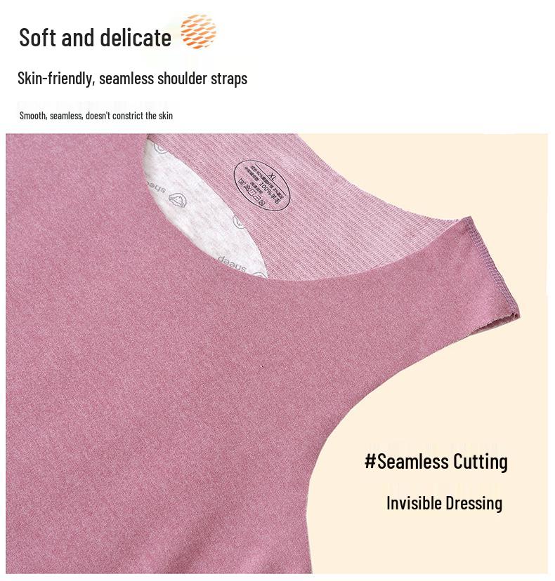 De Róng Women's Seamless Warm Vest - Winter Plus Velvet, Thickened Stomach Protection, Heating Base Layer, Cotton Camisole