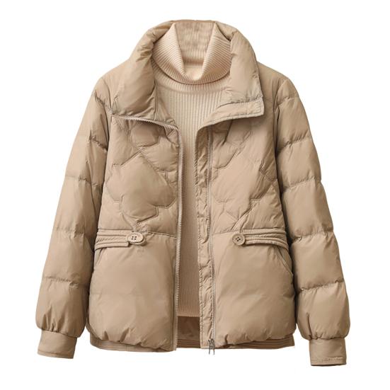 

Зимнее пуховое пальто с подкладкой, отложным воротником, карманами, застегивающейся на молнию, ветрозащитной, сохраняющей тепло, повседневной верхней одеждой для холодной погоды, хлопковой курткой M хаки