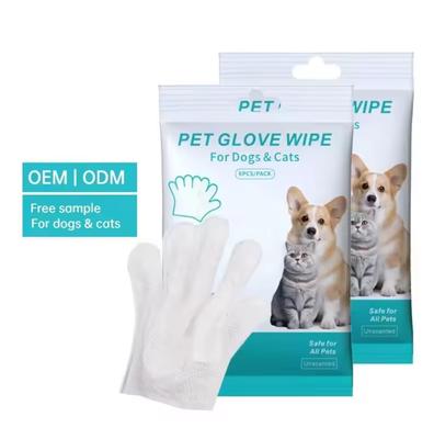 Factory  Custom Logo 6pcs Premium Thick Plant Based Pet Grooming Glove Wipes Dogs Cats Hypoallergenic
