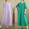 DIMANAF 2025 Women Plus Size Solid Summer Dress Short Sleeve Casual Basic New Dress Loose Long Dress