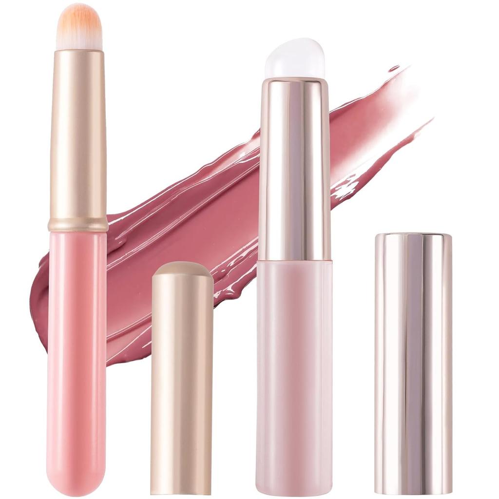 2pcs Silicone Lip Applicator with Cover, Round Head Silicone Lip Brush, Portable Makeup Applicator for Lip Balm Lip Glaze Lipstick Noseshadow